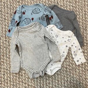 Assorted Baby One Pieces Set - Blue, Gray, White